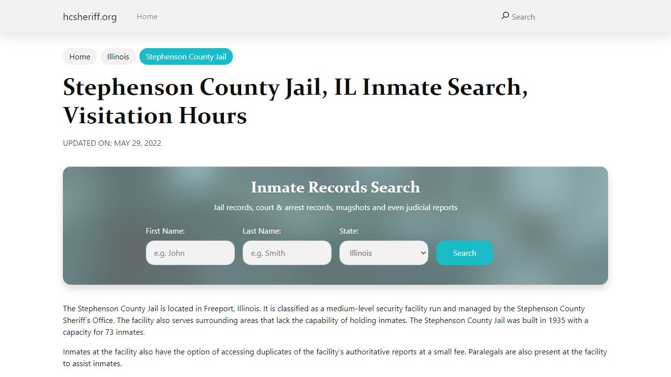 Stephenson County Jail, IL Inmate Search, Visitation Hours